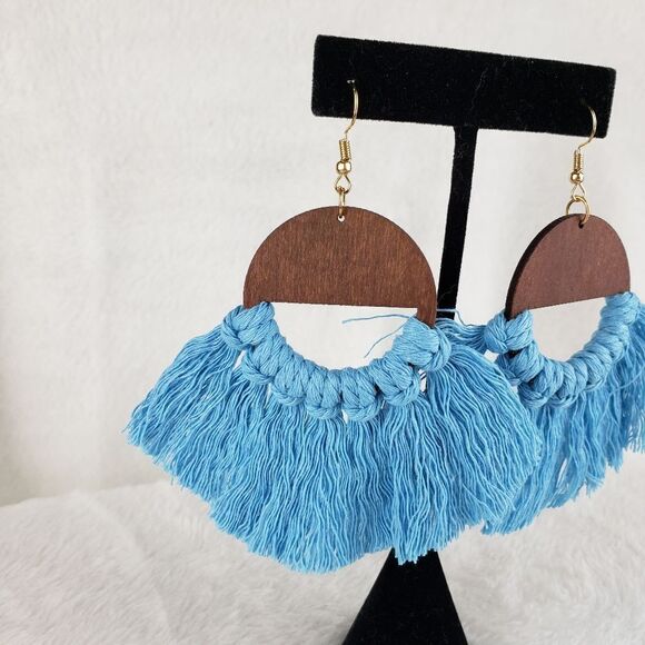 Wood and Tassel Earrings - Picture 2 of 5